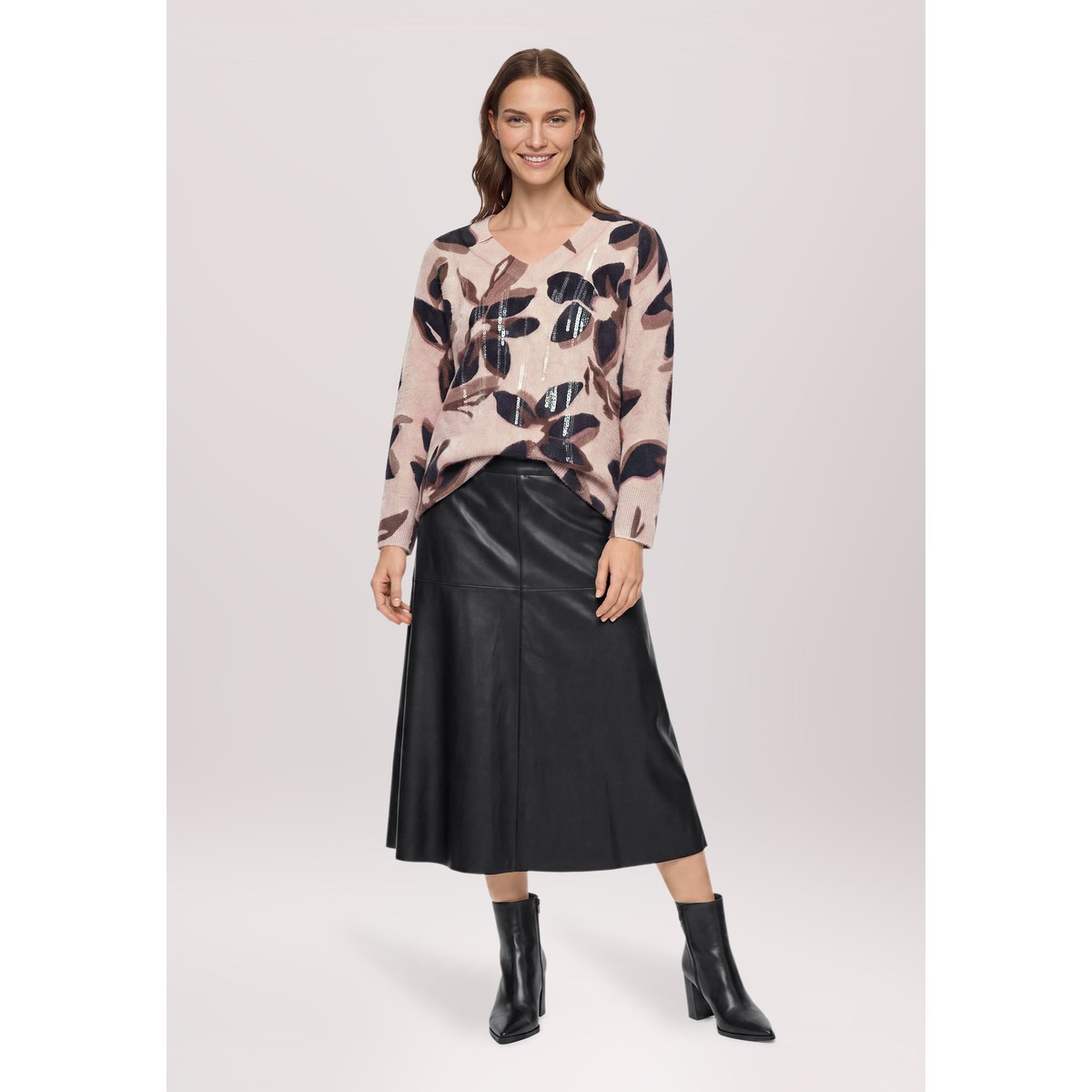 Pull-over en maille à manches 3/4 rosé/black, BETTY BARCLAY