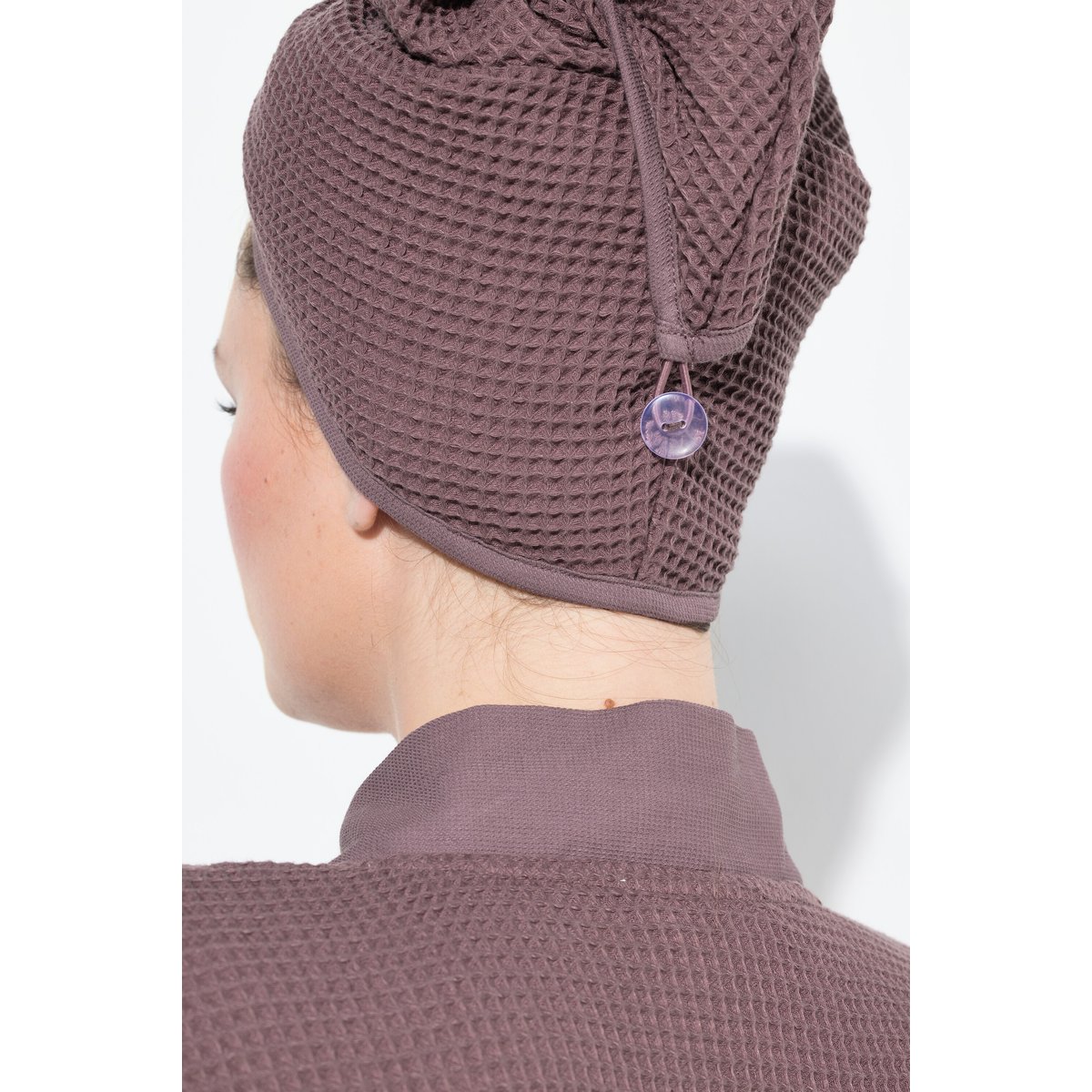 Serviette turban en piqué gaufré, bouton terre, ULLA POPKEN
