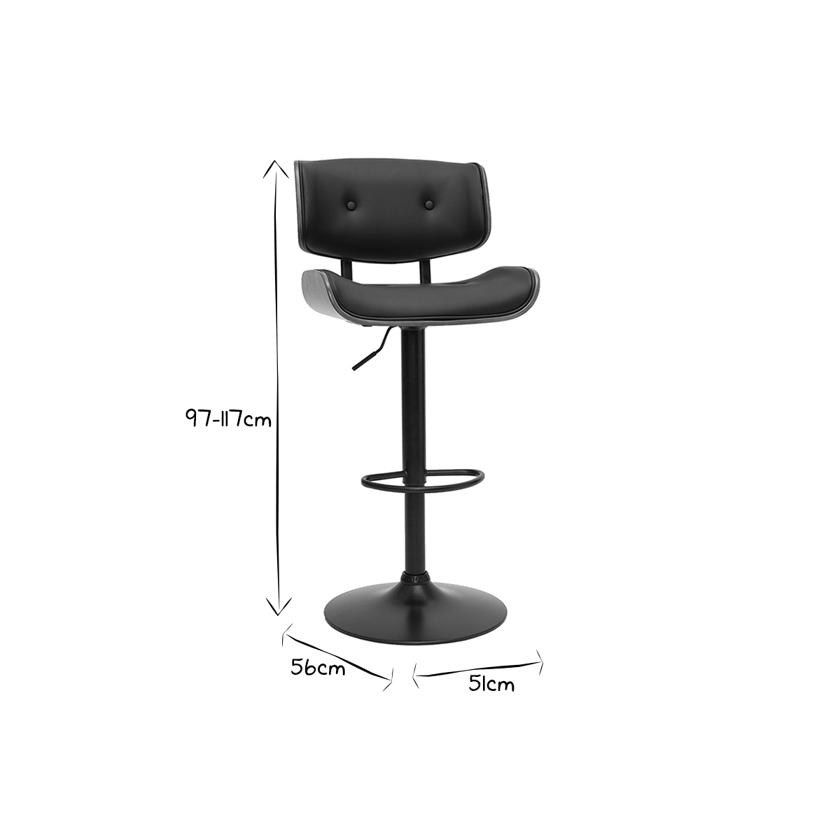 Tabouret de bar design réglable pivotant 360° noir et bois foncé BASILE noyer / noir, MILIBOO