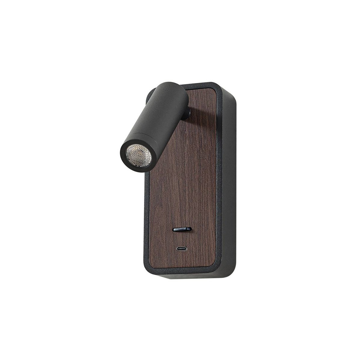 Applique en métal moderneLED, Tallis noir, bois foncé, LINDBY