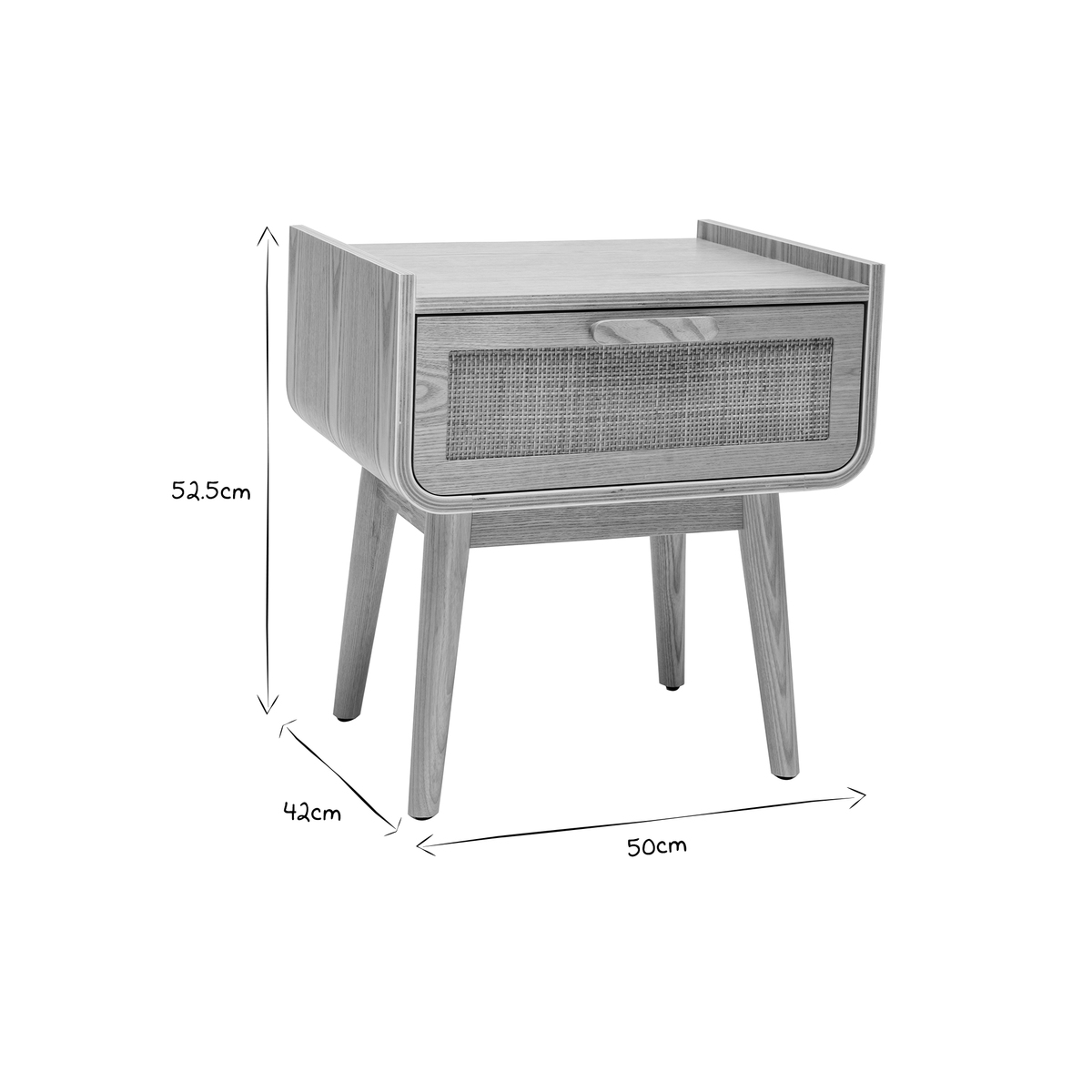 Tables de chevet avec tiroir en bois clair frêne et cannage rotin (lot de 2) ATHÈNE frêne, MILIBOO