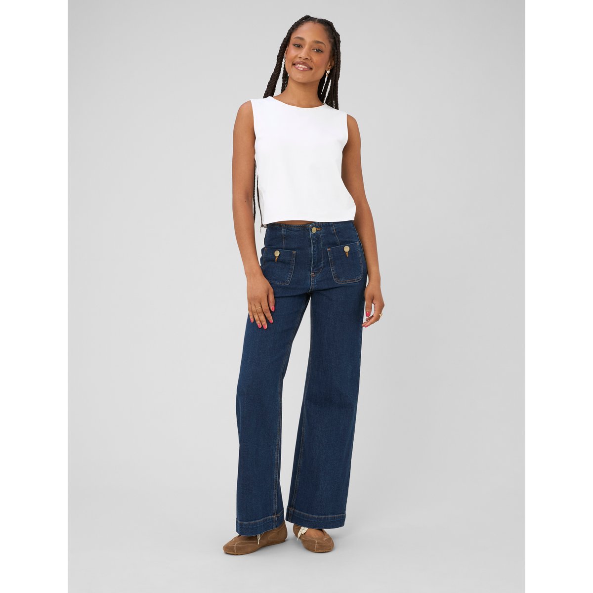 Jean wide leg bleu moyen, BZB