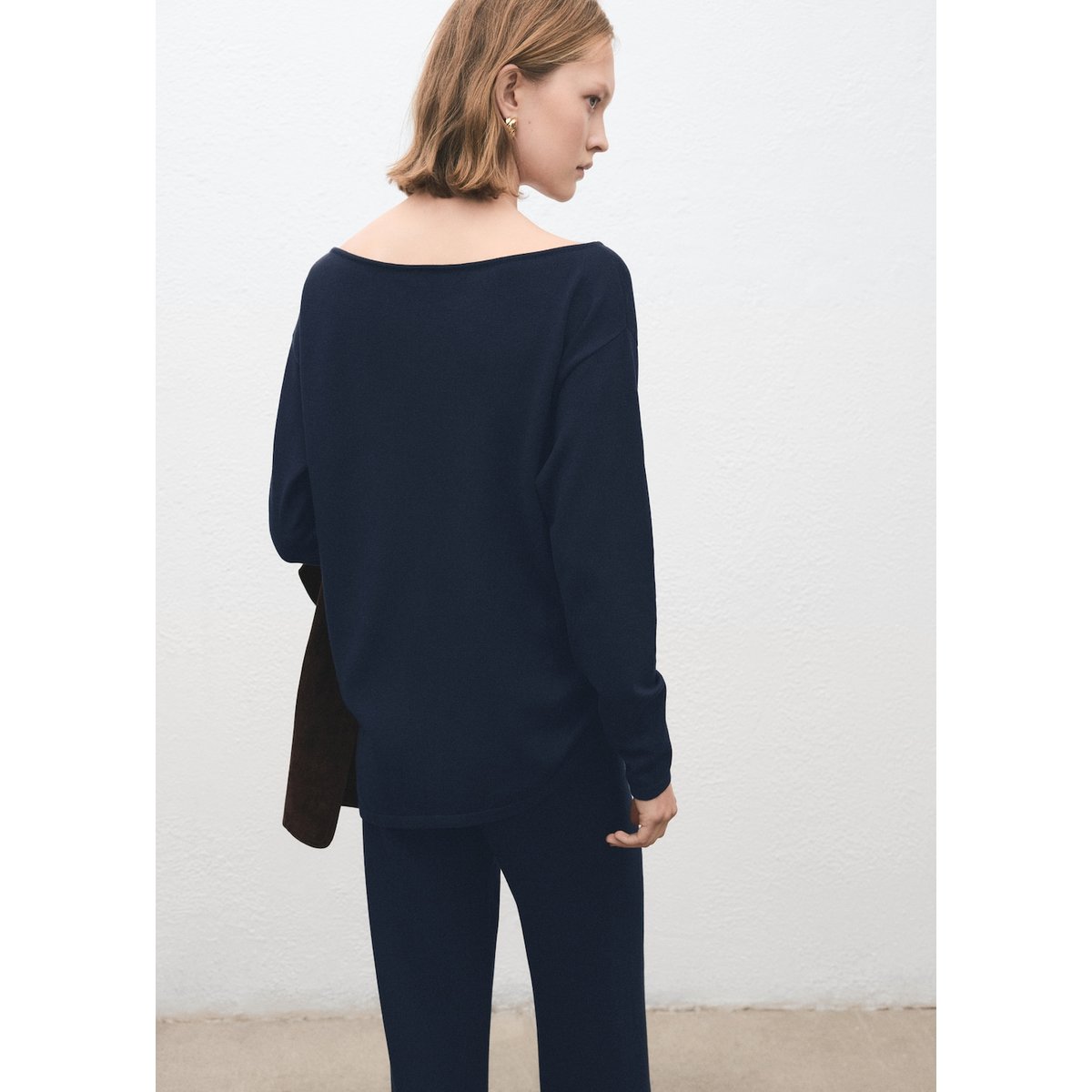 Pull maille col bateau bleu marine foncé, MANGO