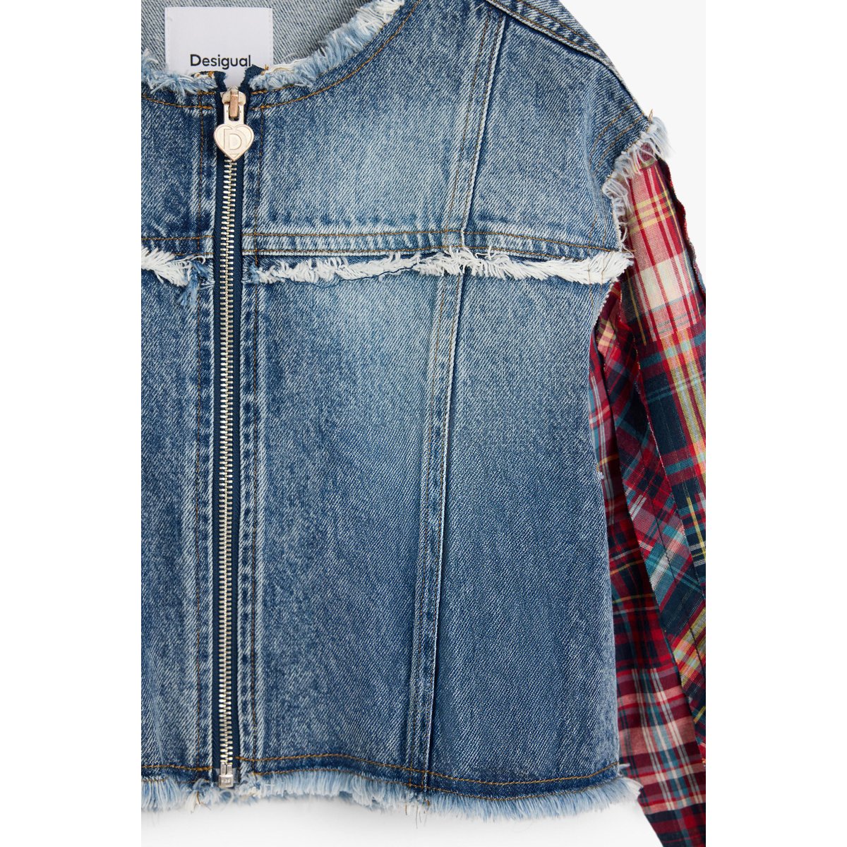 Veste en jean à carreaux bleu clair, DESIGUAL