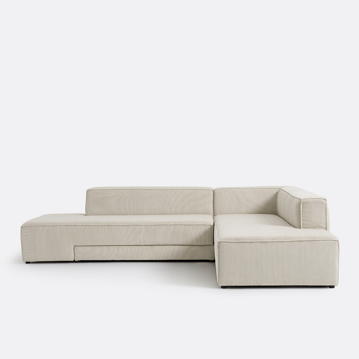 Canapé d'angle convertible, en velours côtelé moyennes côtes, GINOSA beige, LA REDOUTE INTERIEURS