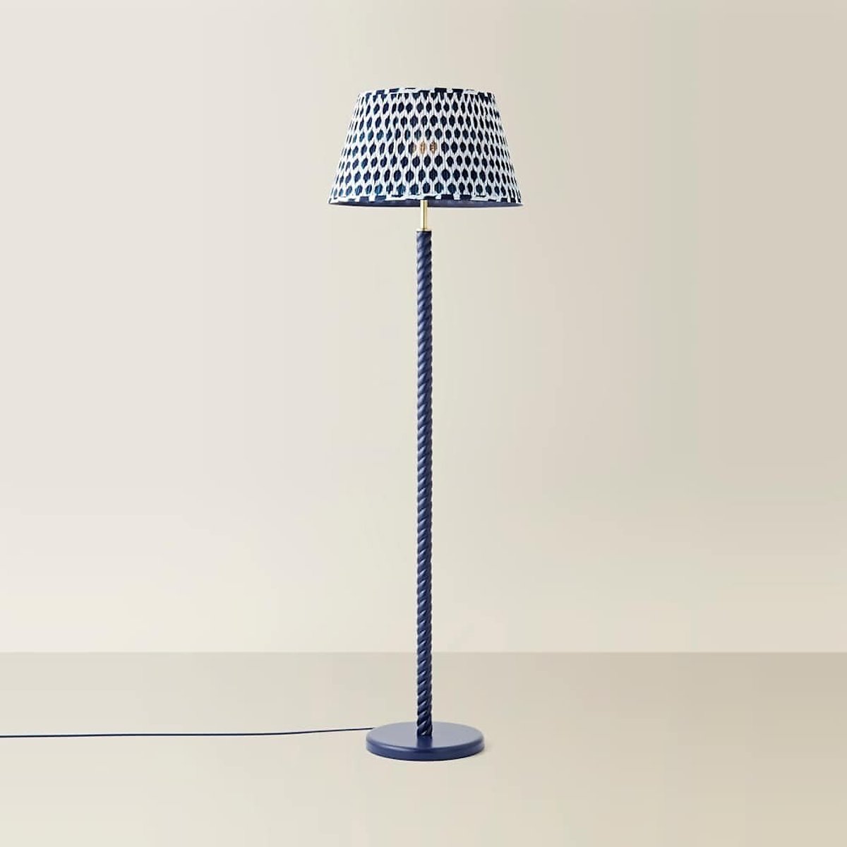 Amalia Twist Floor Lamp with Ikat Taper Shade navy blue, SO'HOME
