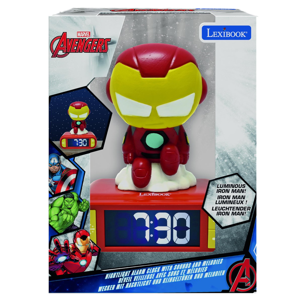 Réveil avec Veilleuse Iron Man en 3D rouge, LEXIBOOK