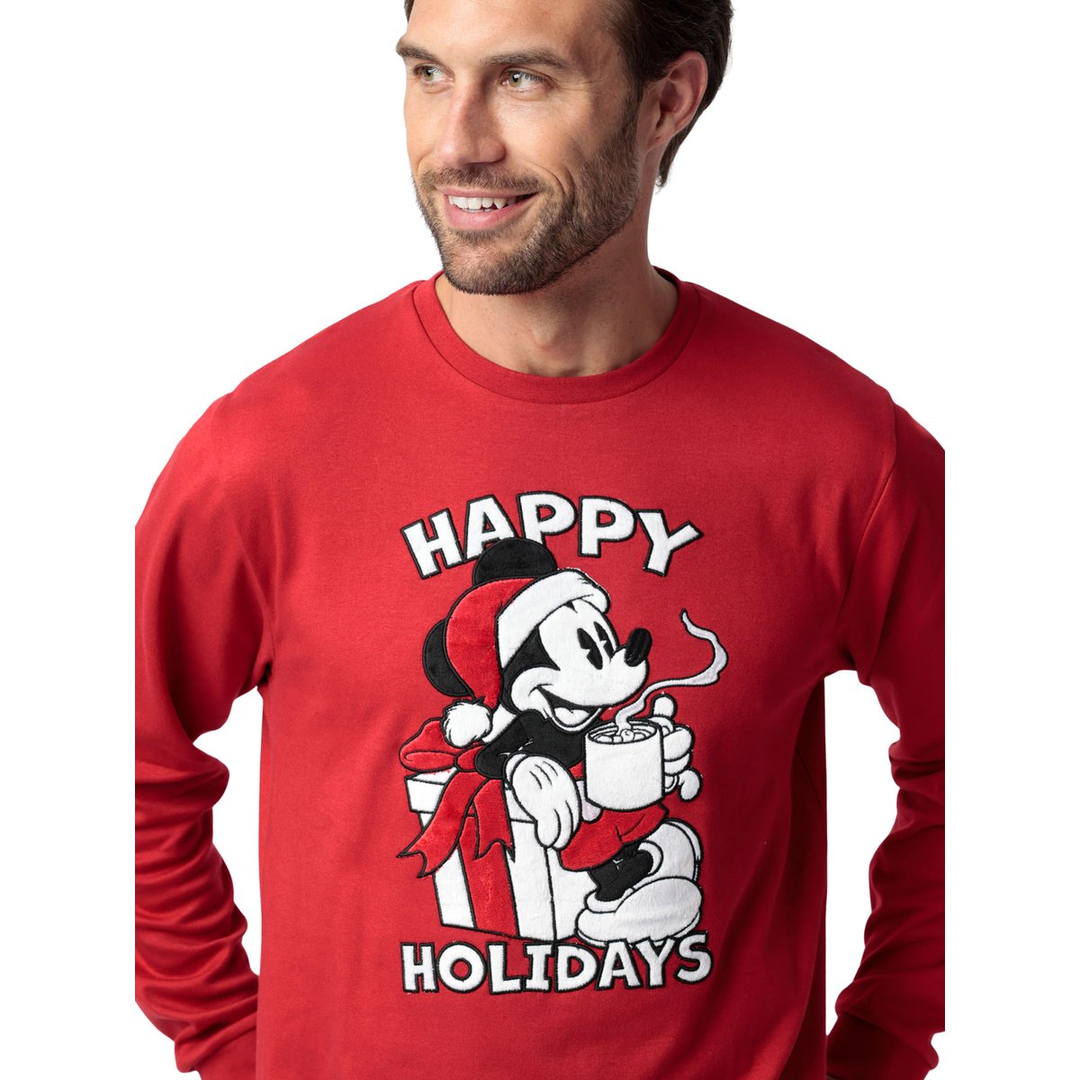 Pyjama pantalon top manches longues Mouse Holidays Disney rouge, ADMAS