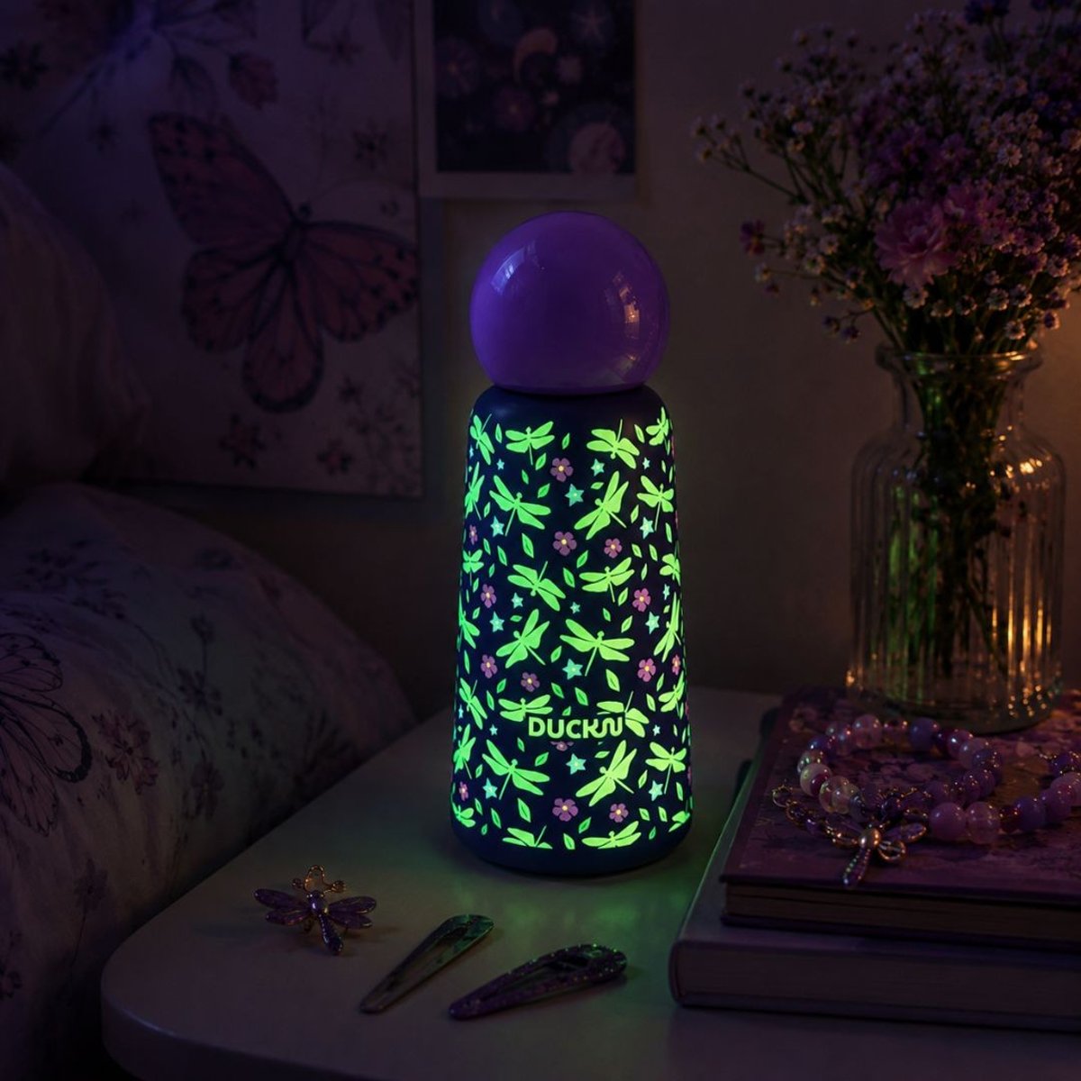 Gourde isotherme fluorescente libellule violet, ARTIME