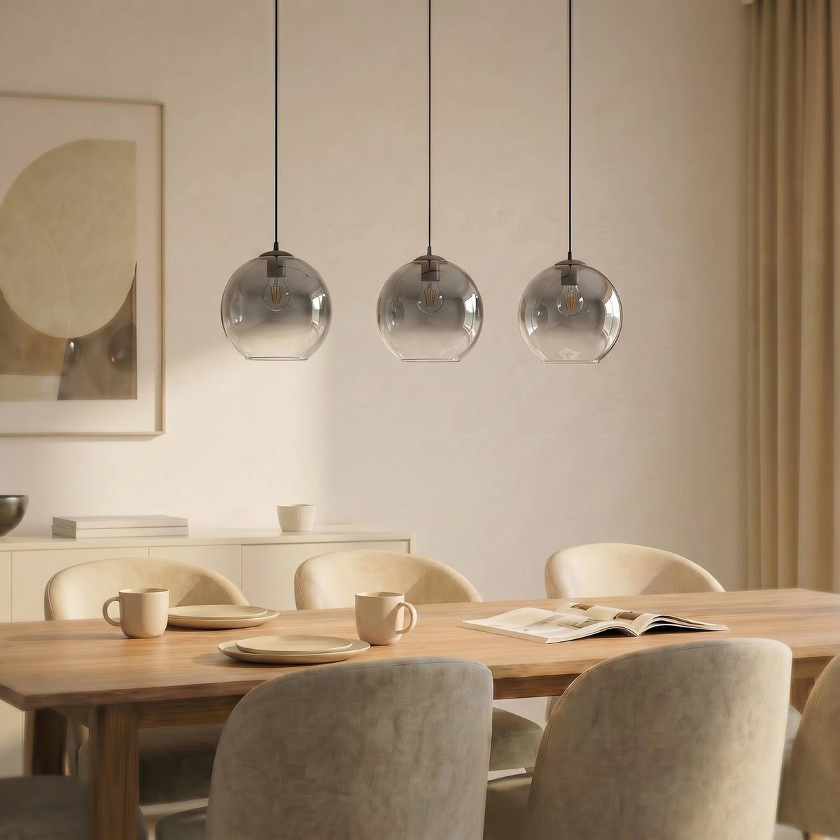Suspension en verre moderne, Brillar gris fumé, gris ciment, LUCANDE