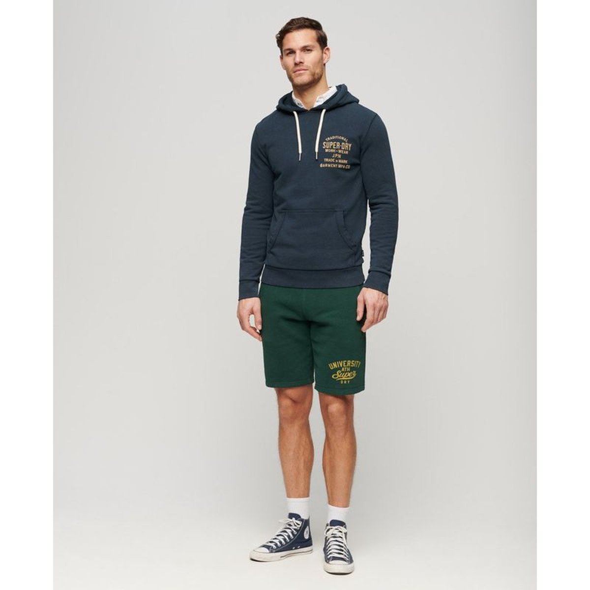Sweat à capuche Workwear à motif floqué sur la poitrine bleu marine éclipse, SUPERDRY