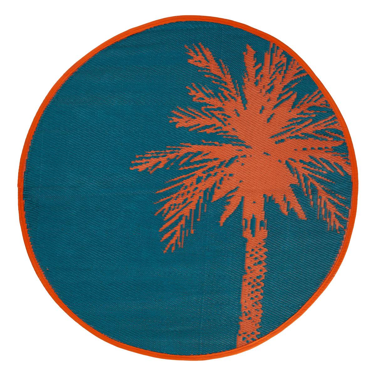 Tapis d'extérieur rond réversible YUCATAN bleu canard, ATMOSPHERA
