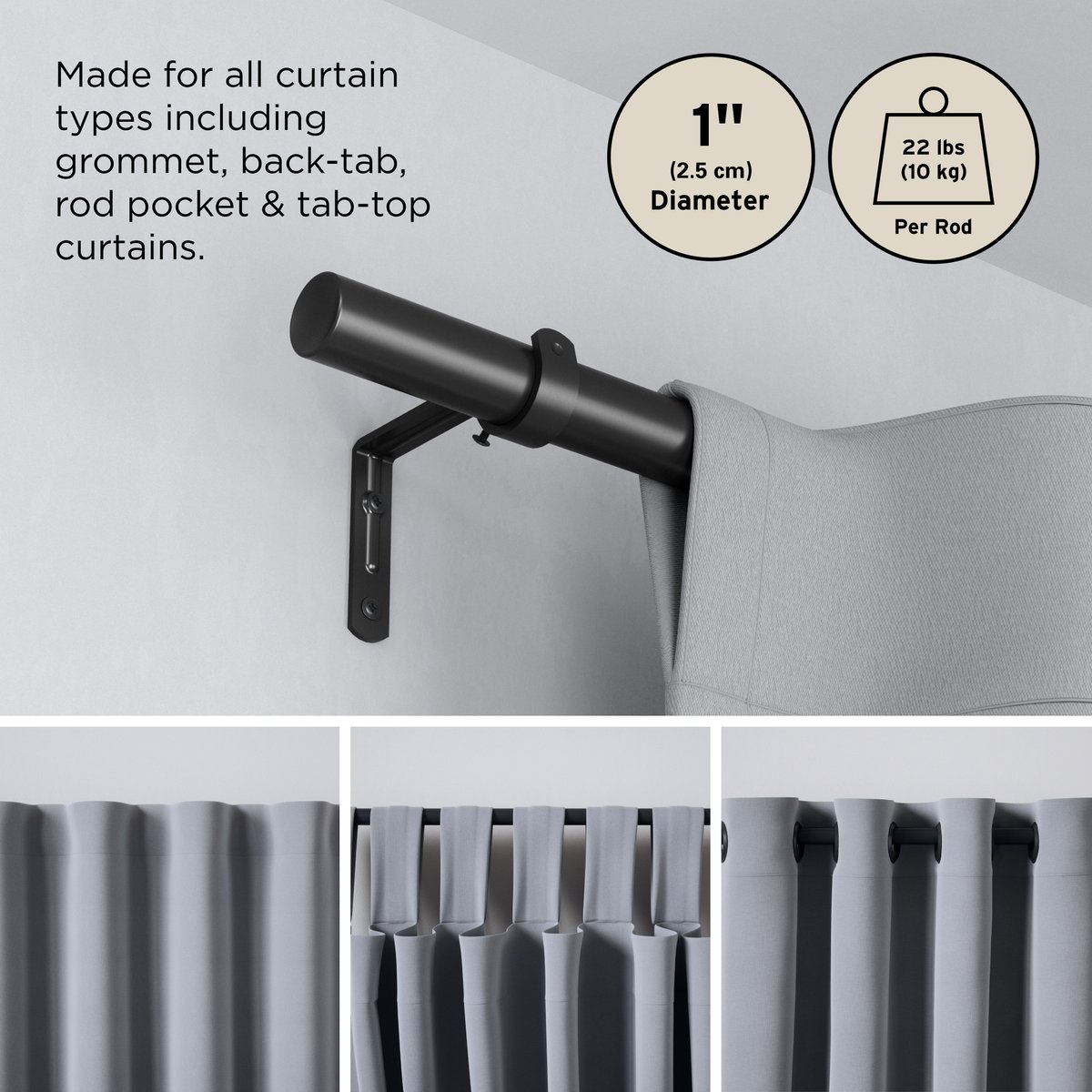 Tringle à rideaux extensible compacte ZEN argent, UMBRA