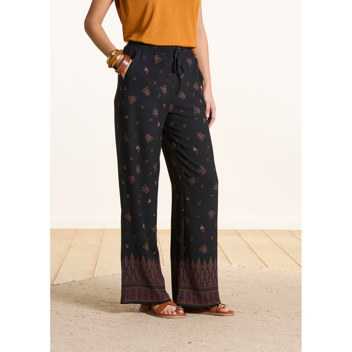 Pantalon large à imprimé noir, LA FEE MARABOUTEE