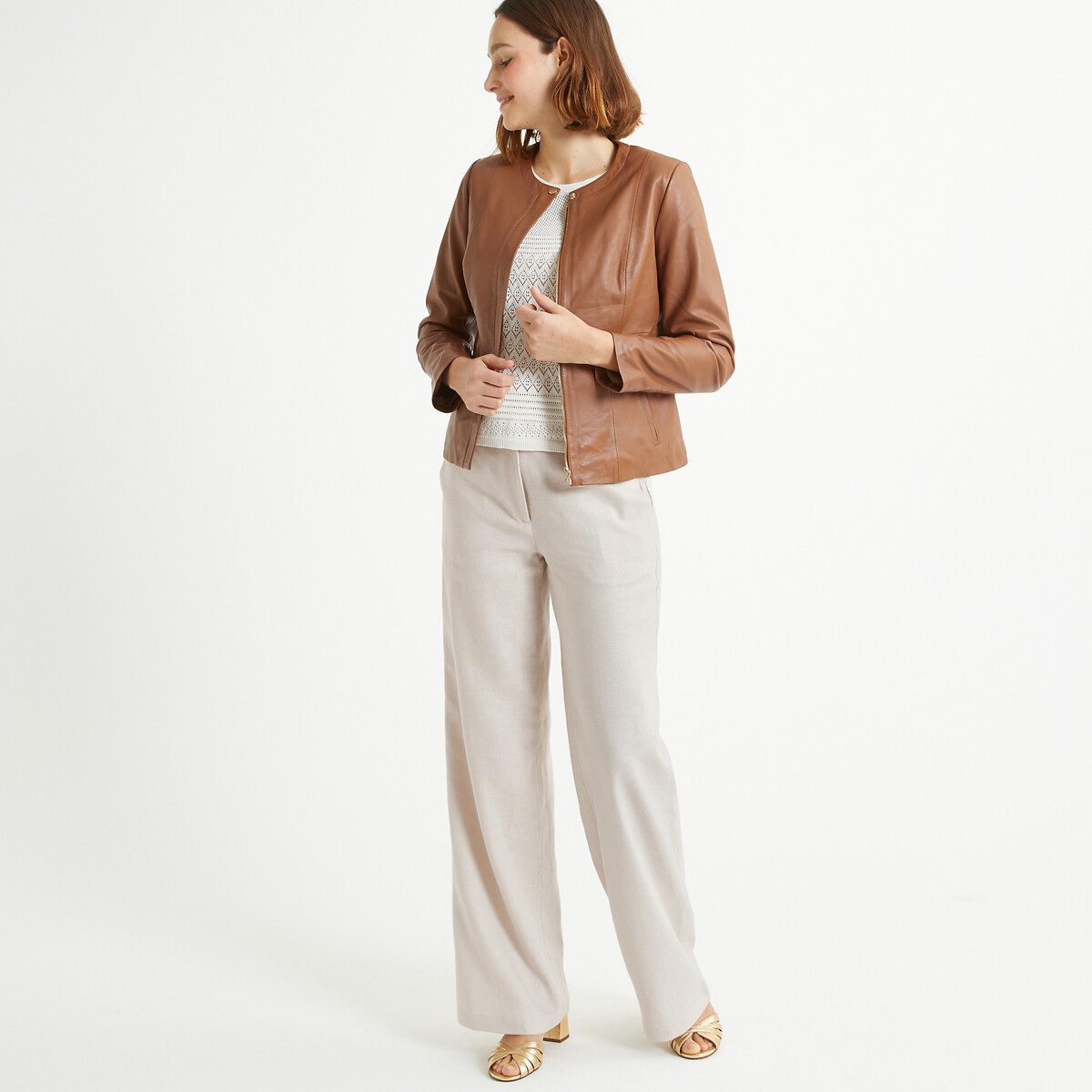 Cazadora corta de piel de cordero camel, ANNE WEYBURN