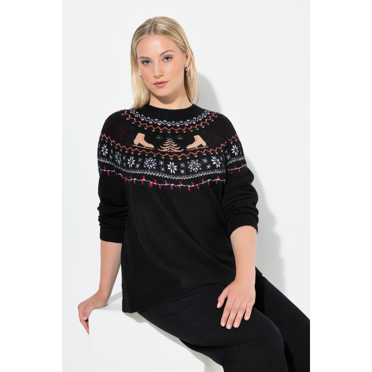 Pull norvégien de Noël à col montant noir, ULLA POPKEN