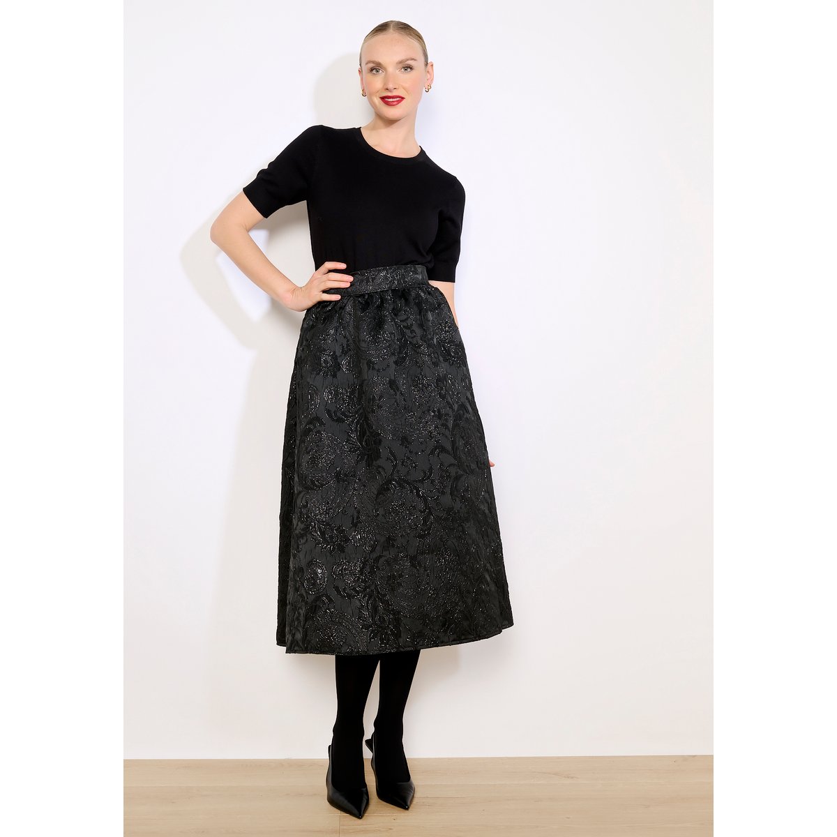 Jupe jacquard midi noir, LOLALIZA