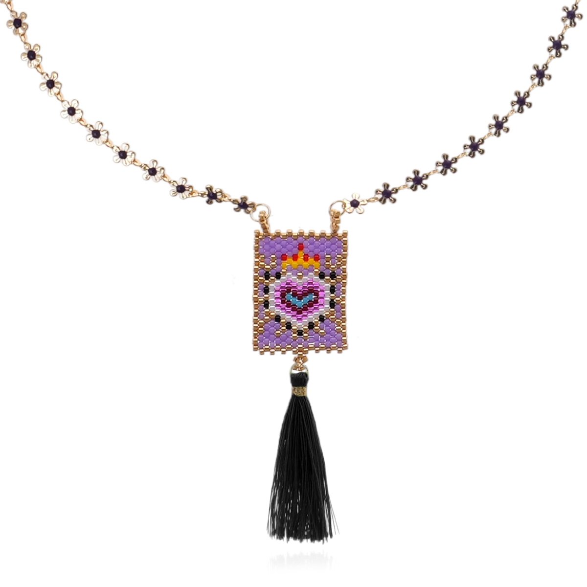 Collier sautoir avec pendentif en perles et pompon BONITO noir, HIPANEMA