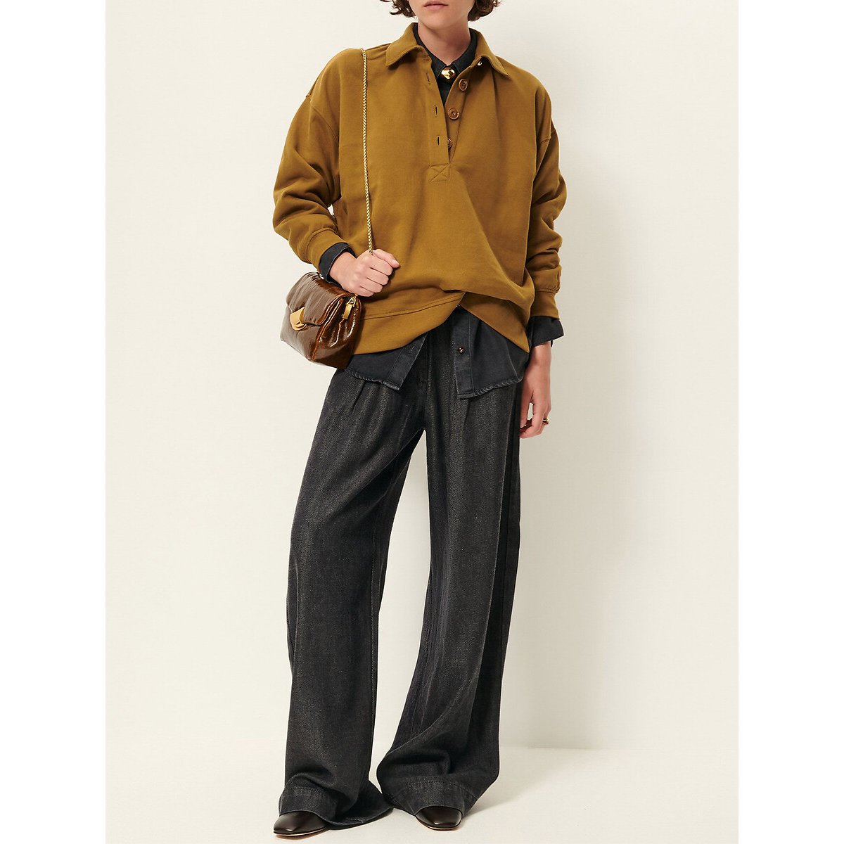 Sweat ample à col polo boutonné, DIMAGGIO bronze, SESSUN
