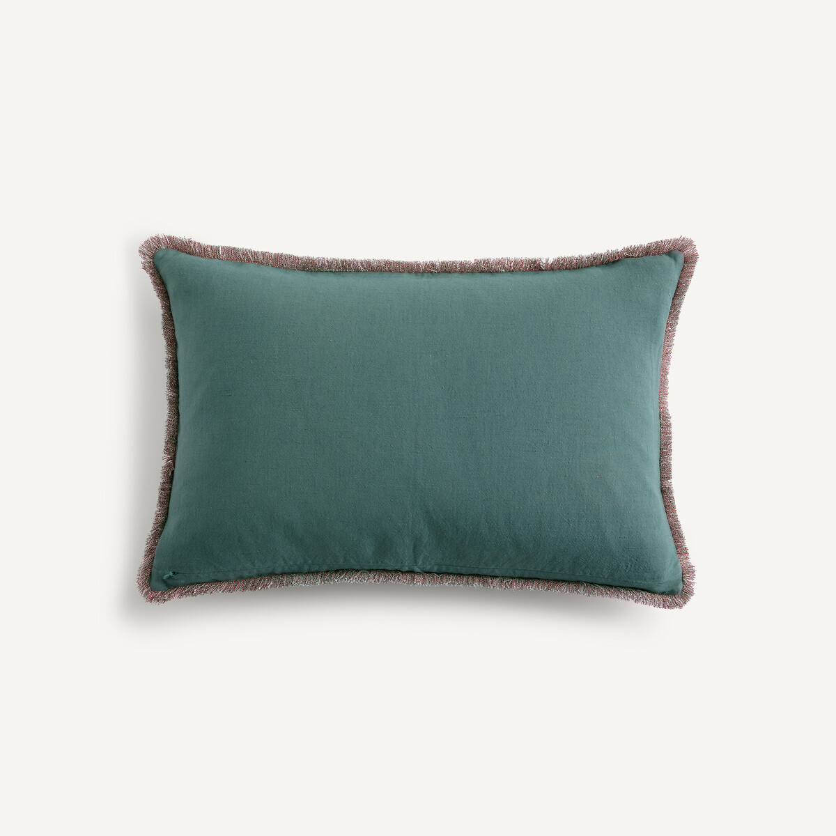 Housse de coussin brodée en lin et coton, SORINE vert cèdre / marron, AM.PM