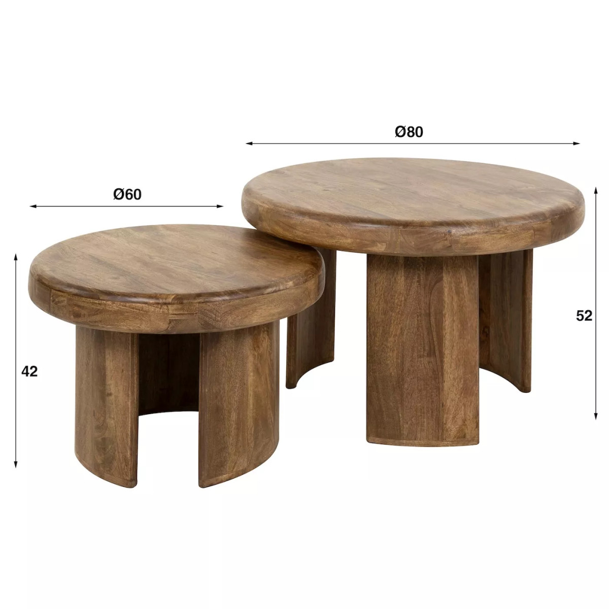 Set de 2 tables basses rondes en bois - SILKA marron, MATHI DESIGN