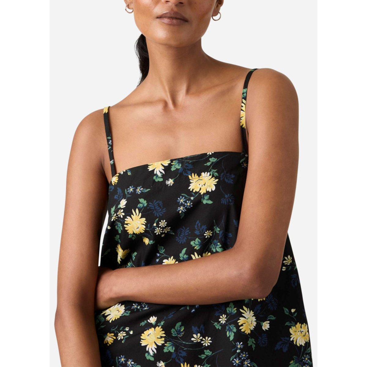 Robe longue en coton noire floral avec une coupe droite et des bretelles noir, LEVI'S