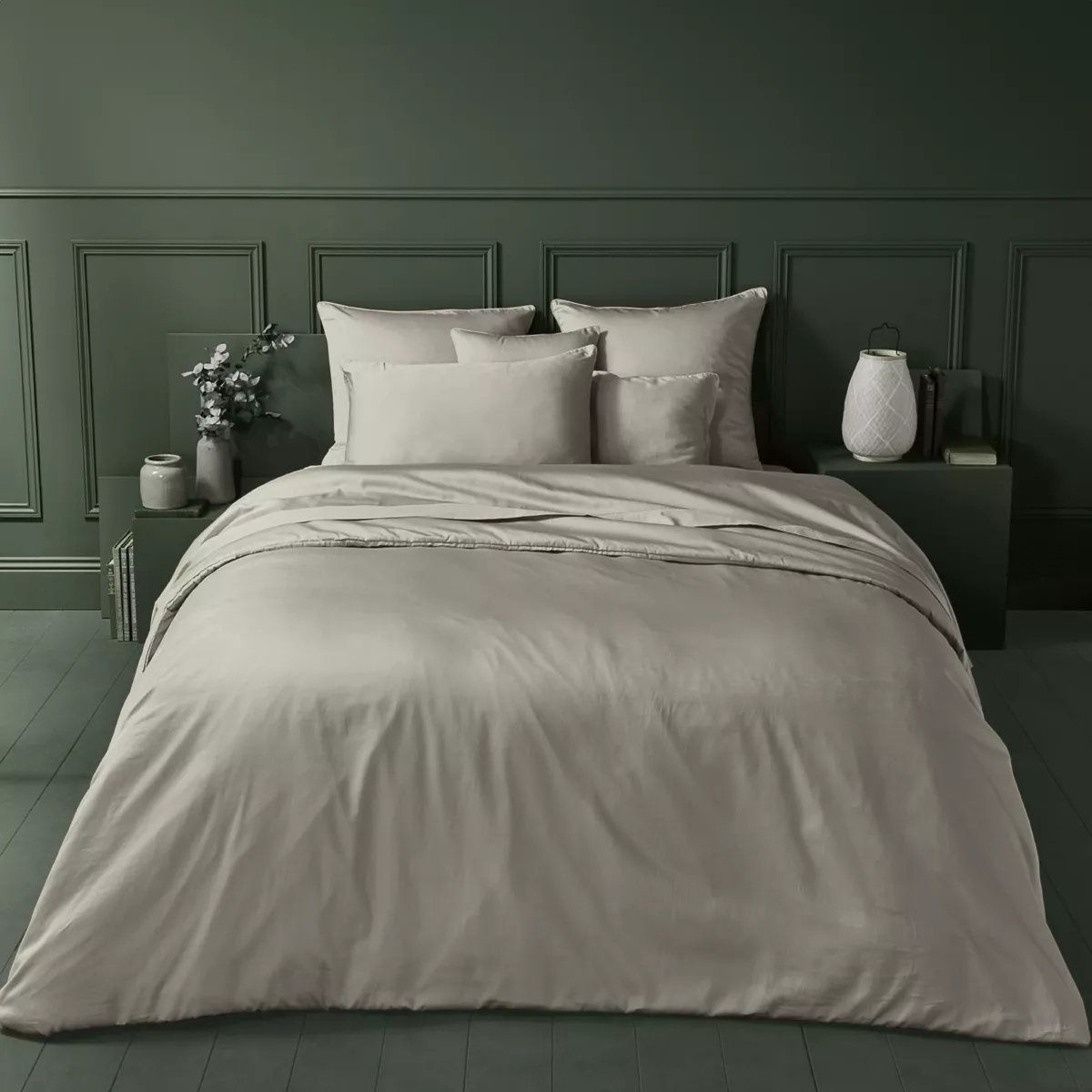 Housse de couette satin de coton AVA UNI taupe, GARNIER THIEBAUT