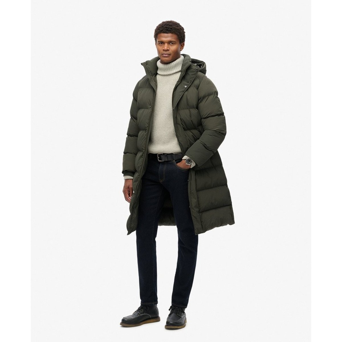 Doudoune longue à capuche vert olive surplus goods, SUPERDRY