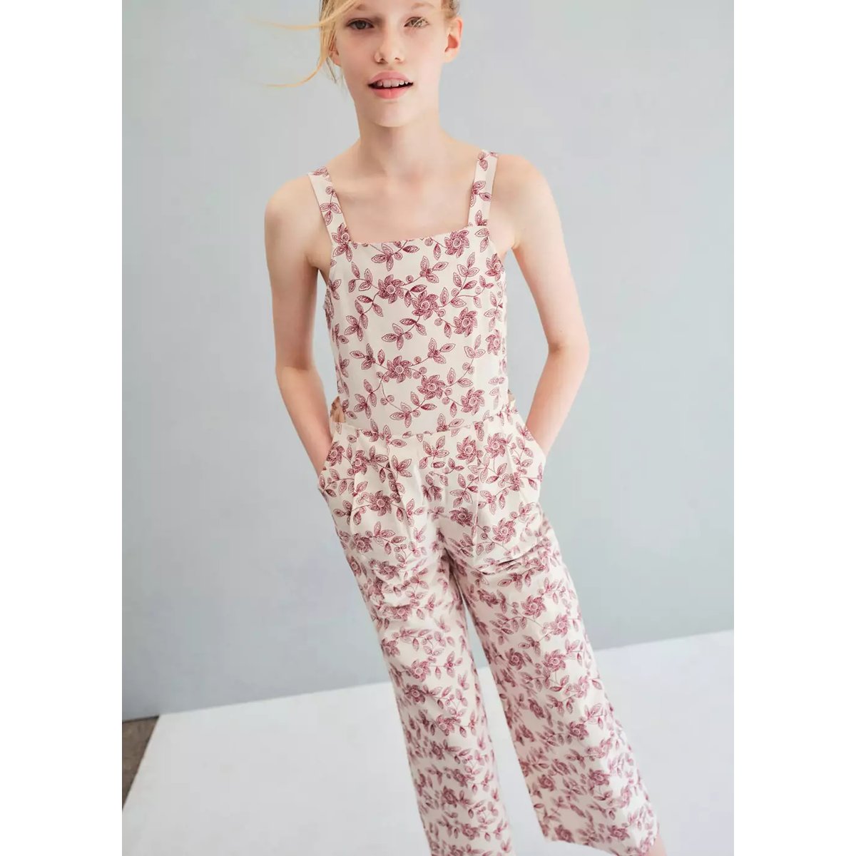 Combinaison coton en imprimé fleuri écru, MANGO KIDS