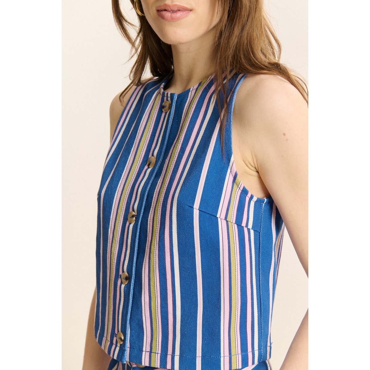 Veste sans manches à rayures  CLOUD bleu, GARANCE PARIS 