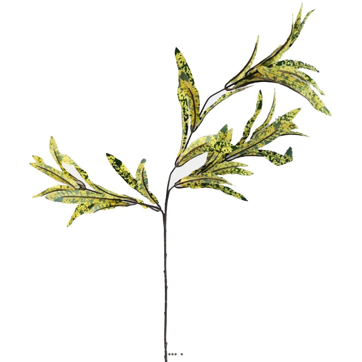 Croton factice en branche H65cm 3 têtes 45 f vert-jaune, ARTIFICIELLES