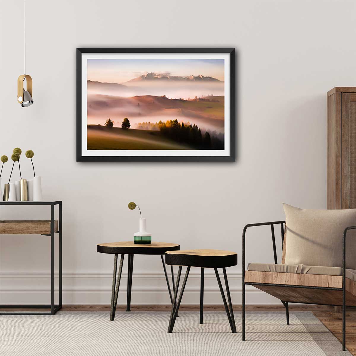 Affiche Automne serein et silence affiche + cadre en bois - noir, HEXOA