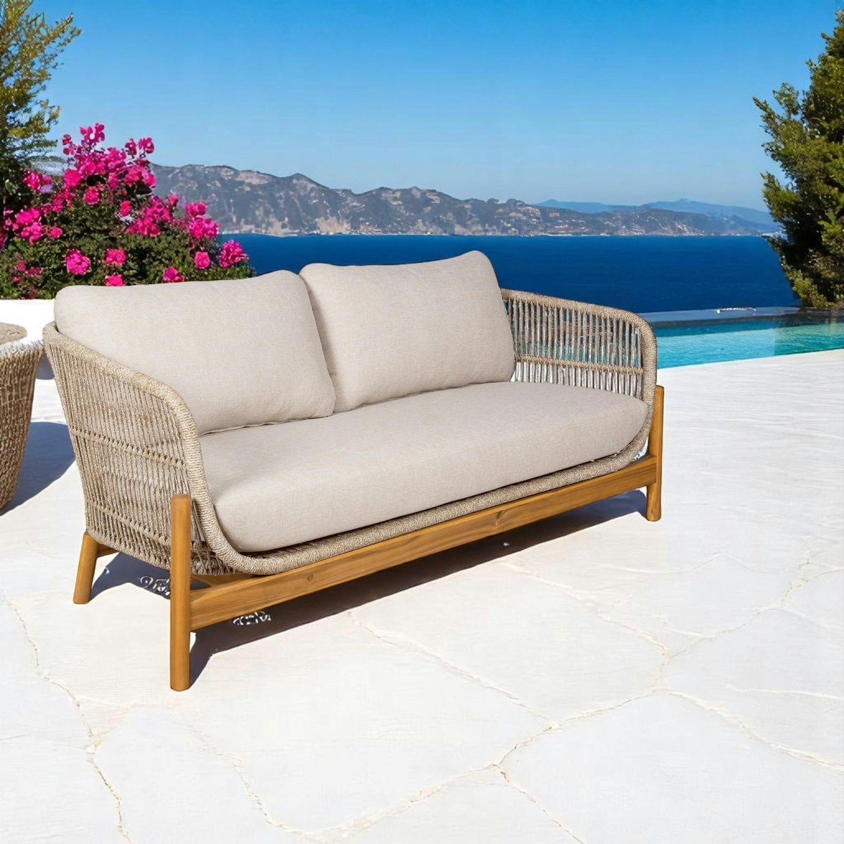 Canapé de jardin en bois d'acacia et corde IBIZA bois naturel, PIER IMPORT