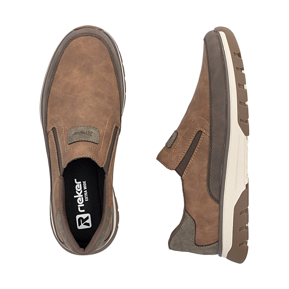 Mocassins cognac avec semelle à talon plat et soufflets élastiqués cognac, RIEKER
