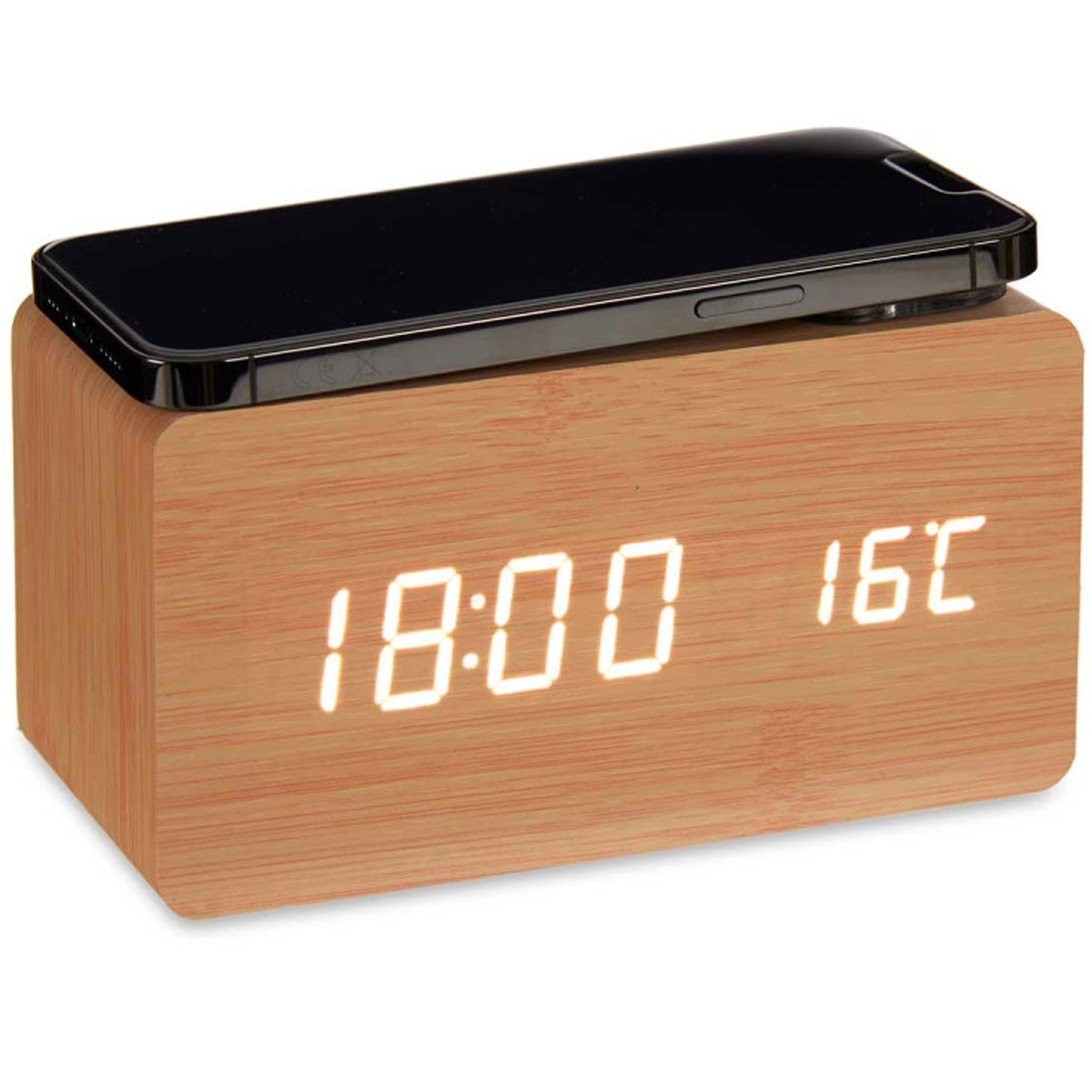 Horloge réveil digital à poser bois 15x7.5x7cm bois, WADIGA