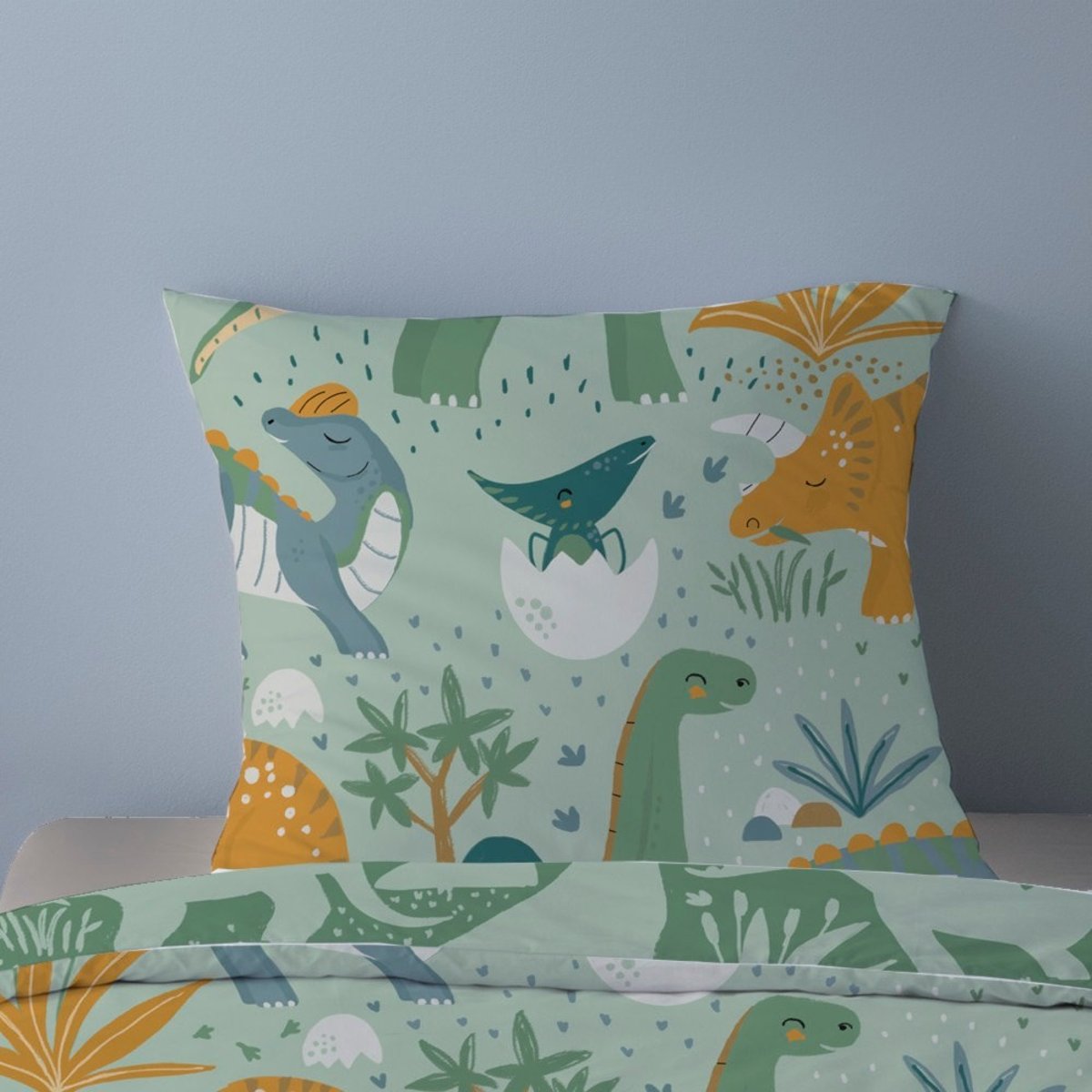 Housse de couette 140x200 Petite dino + 1 taie vert, DECORATIE