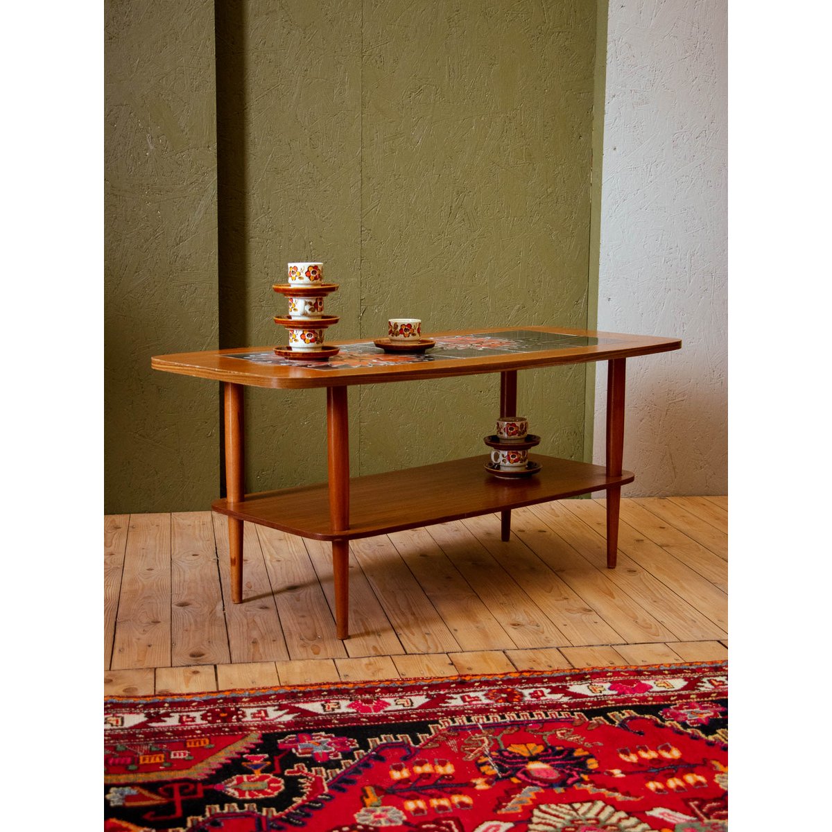 Table basse scandinave en teck et céramique Léonie N°840 - Bon état bois foncé, DEBONGOUT