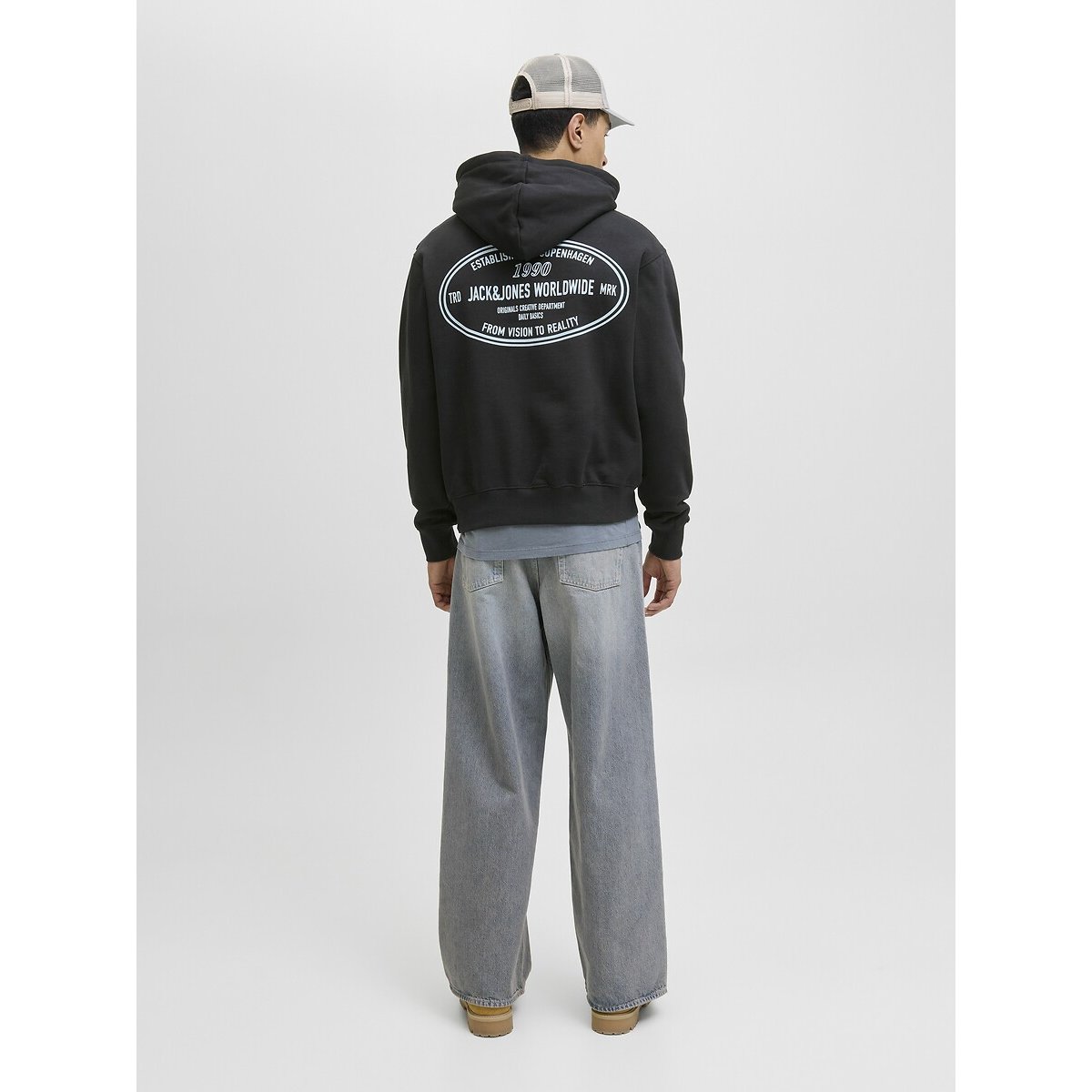 Sweat à capuche imprimé dos noir, JACK & JONES
