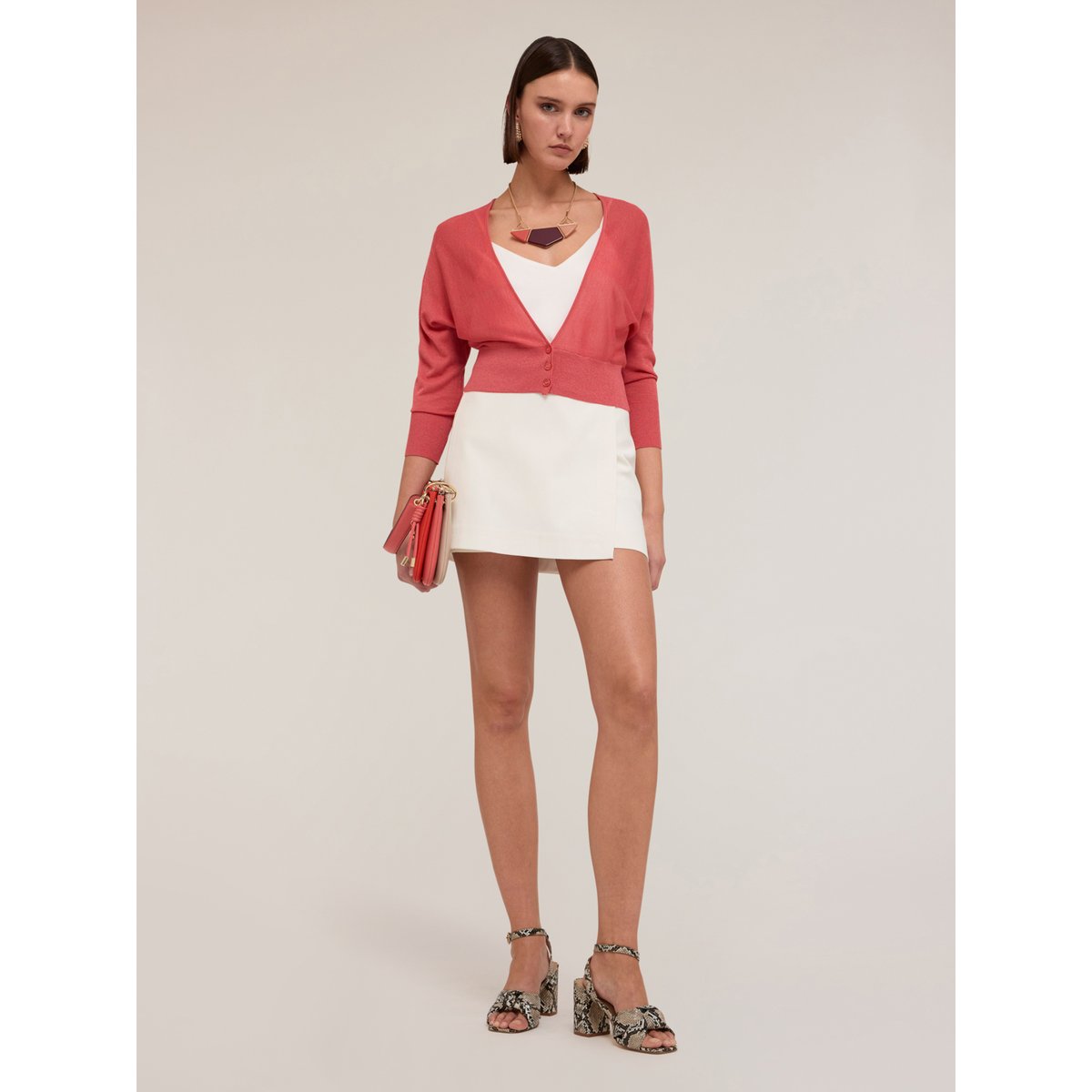 Cardigan en maille fine fil textile rose, MOTIVI