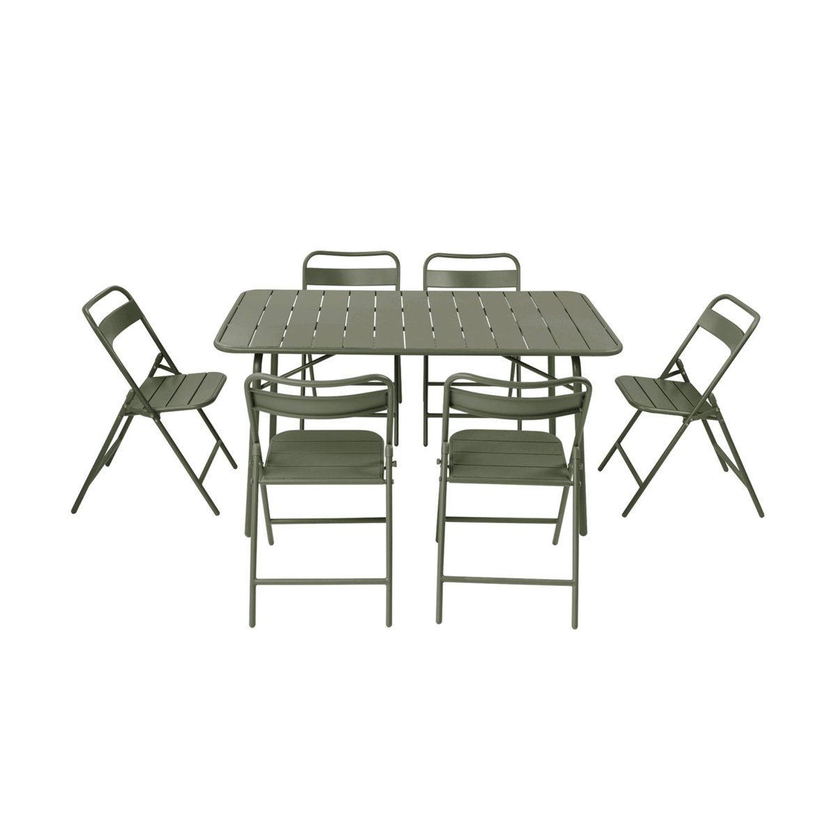 Table de jardin pliante métal + 6 assises AMELIA kaki, SWEEEK