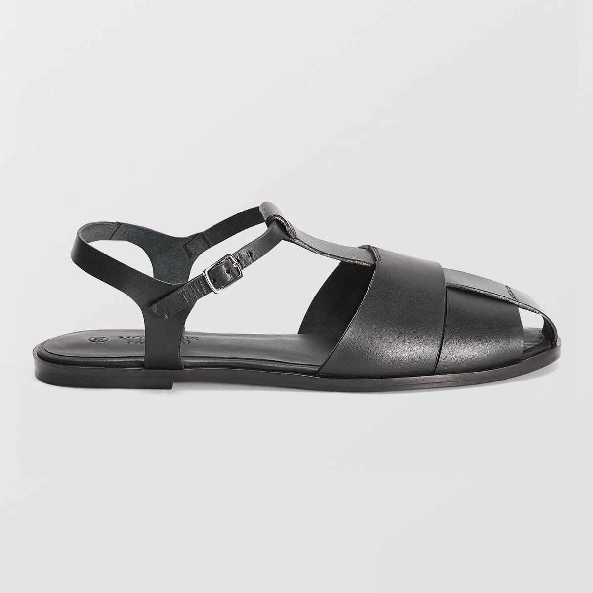 Sandales en cuir noir, MONOPRIX
