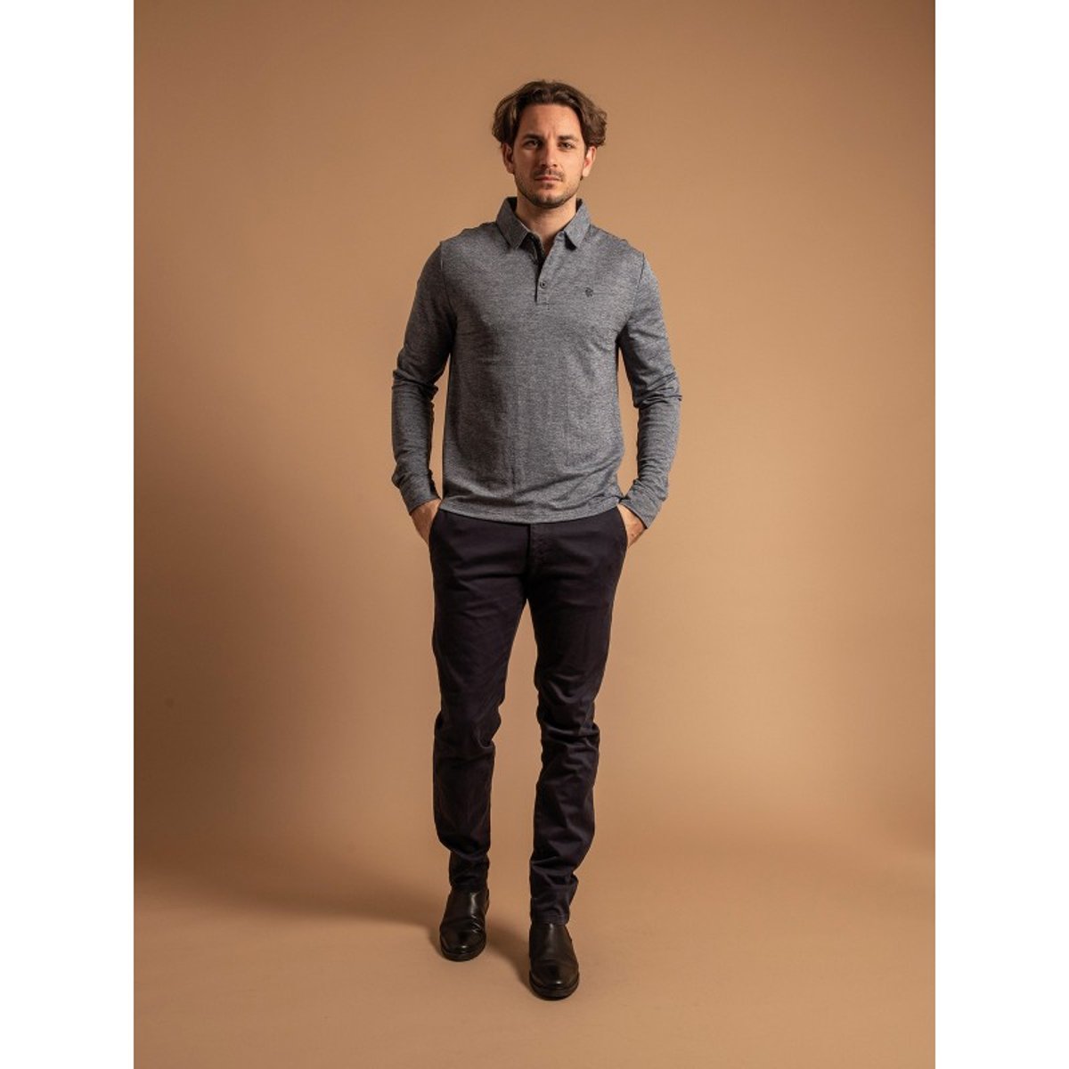 Polo Manches Longues Coton Paloux bleu marine, RITCHIE
