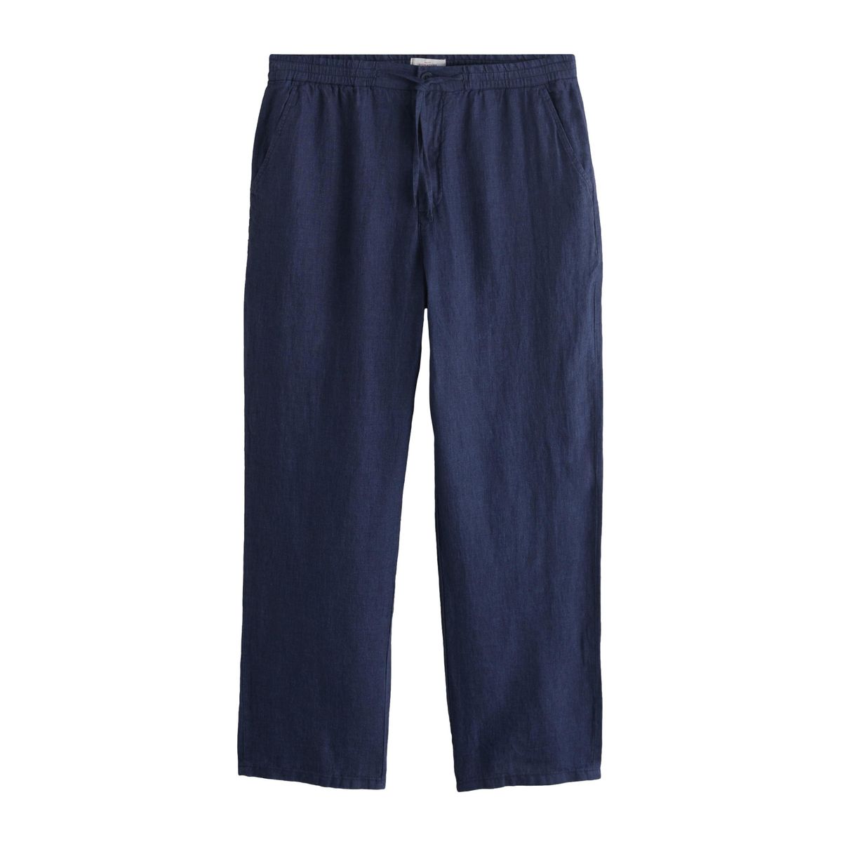 Pantalon lin taille élastique signature bleu marine, NEXT