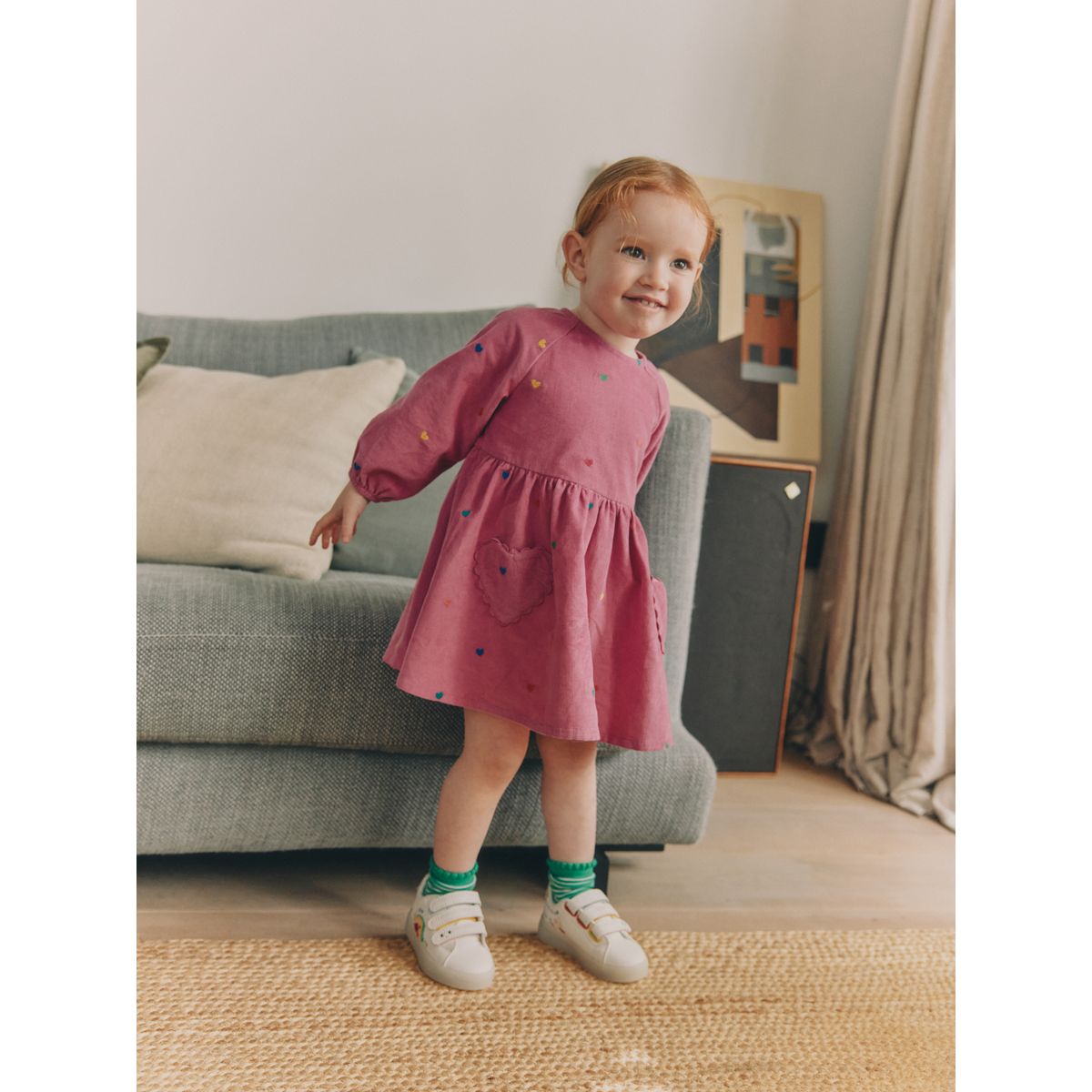 Robe en velours côtelé à manches longues rose magenta, NEXT