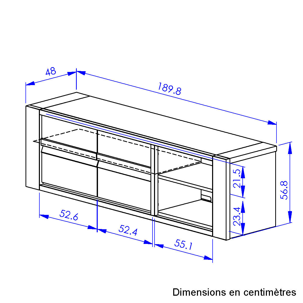 Meuble tv 2 portes reed 190cm avec tablettes beige, GAMI