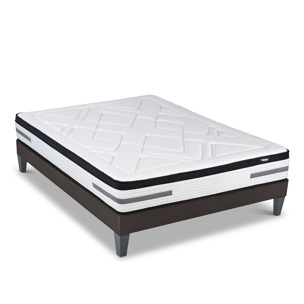 Ensemble Bellevue 90x200 cm Matelas Ressorts ensachés + Sommier Bois blanc, BELLECOUR