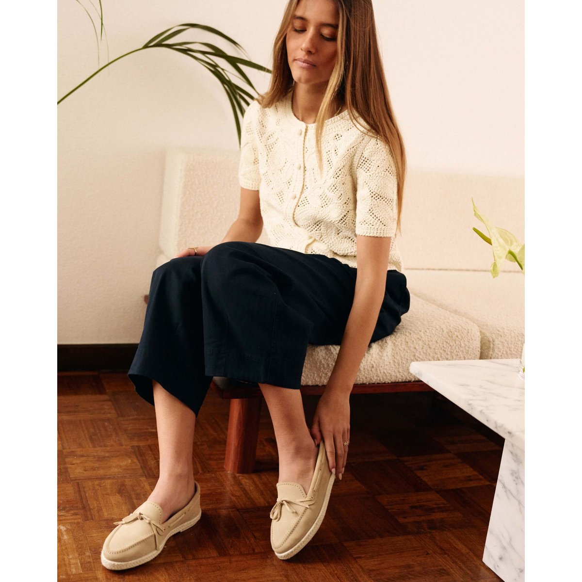 Mocassin bateau cuir BETTY beige, ANGARDE