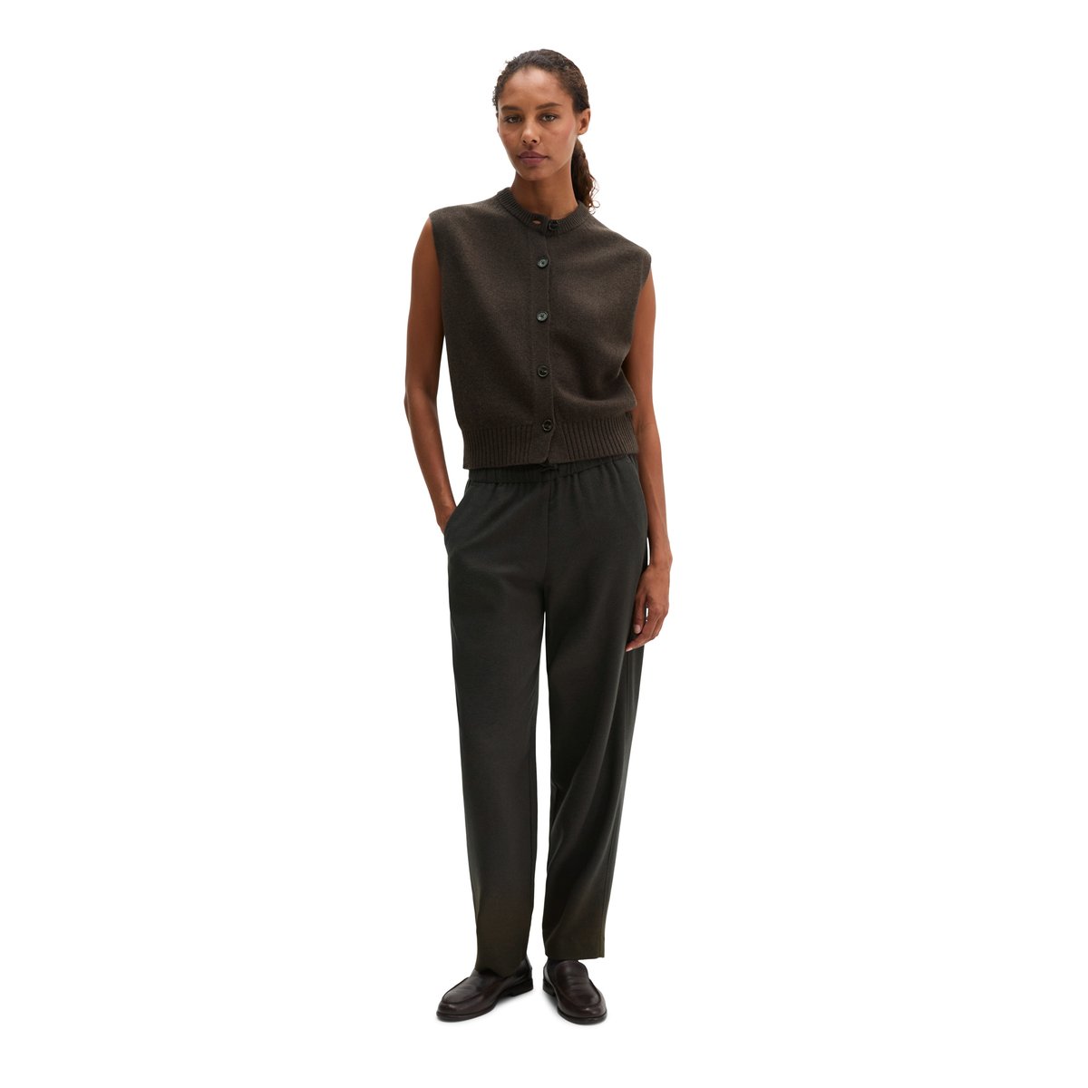 Cardigan sans manches, coupe classique en mélange de laine vierge douce marron, MARC O'POLO