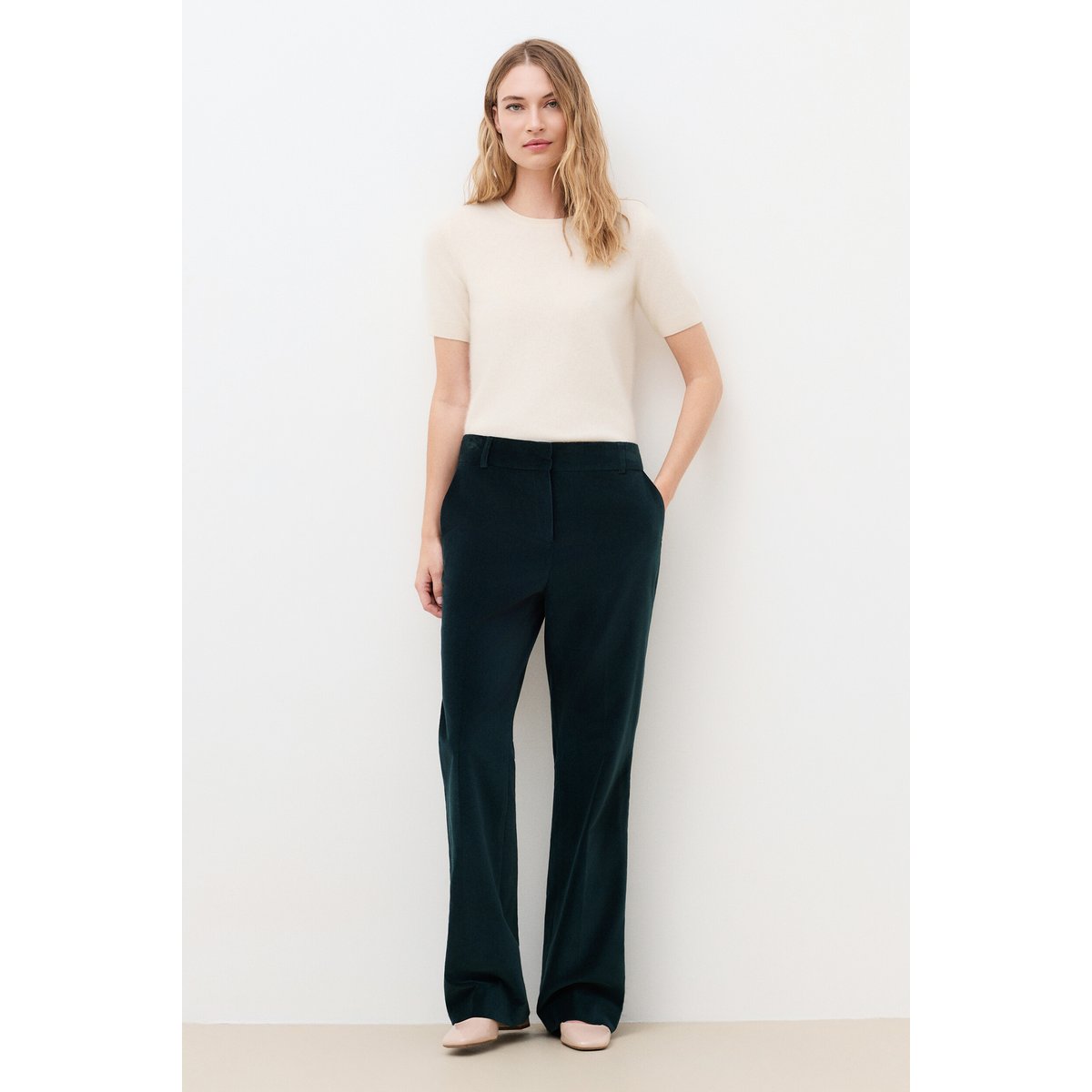 Pantalon droit en velours PMAEL vert canard, CAROLL