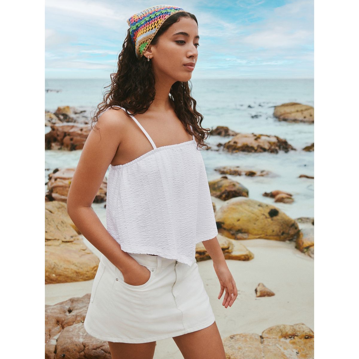 Mini jupe-short en jean blanc, NEXT